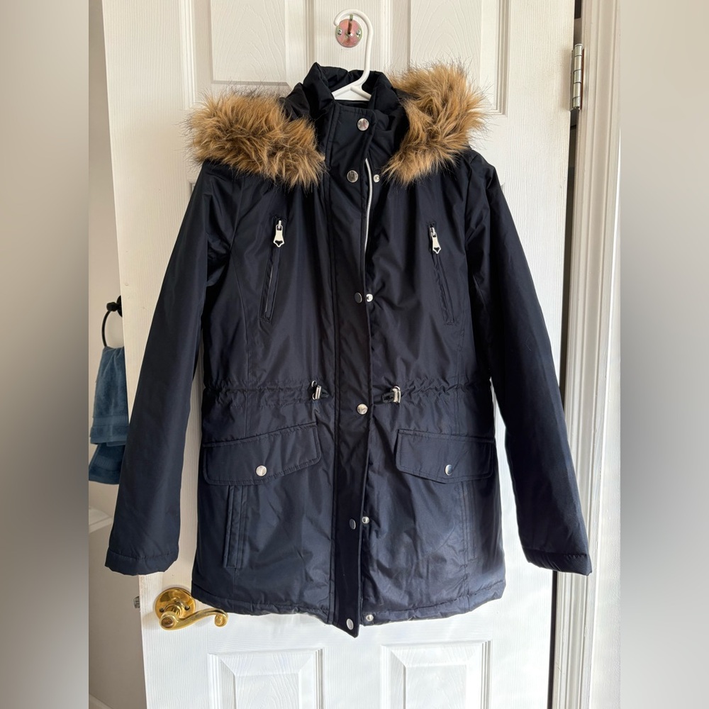 NWOT Big Chill Black Hooded Long Sleeve Anorak Mid-Length Coat - S